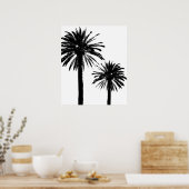 Affiche murale en silhouette de palmier noir et bl (Cuisine)