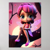 Affiche murale enfantine fée pixie rose colorée (Devant)