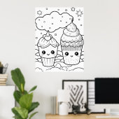 Affiche murale Kawaii à colorier (Bureau à domicile)
