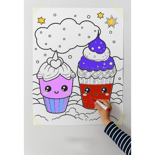Affiche murale Kawaii à colorier