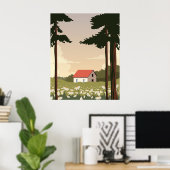 Affiche murale paysage forestier, maison dans la f (Bureau à domicile)