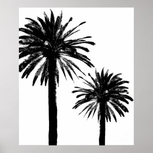 Affiche murale silhouette de palmier noir et blanc