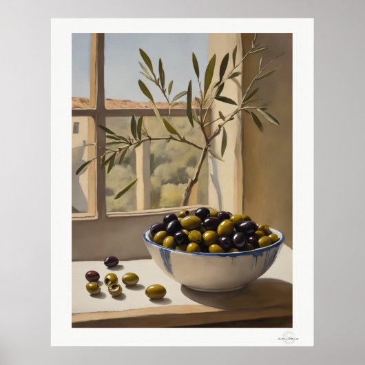 Affiche nature morte d'olives par la fenêtre (Devant)