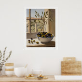 Affiche nature morte d'olives par la fenêtre (Cuisine)