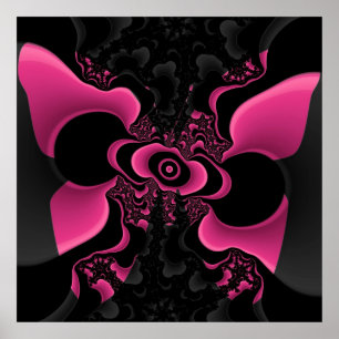 Affiche noire et rose de fractale de papillon