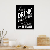 Affiche noire 'Temps de boire du champagne' (Cuisine)