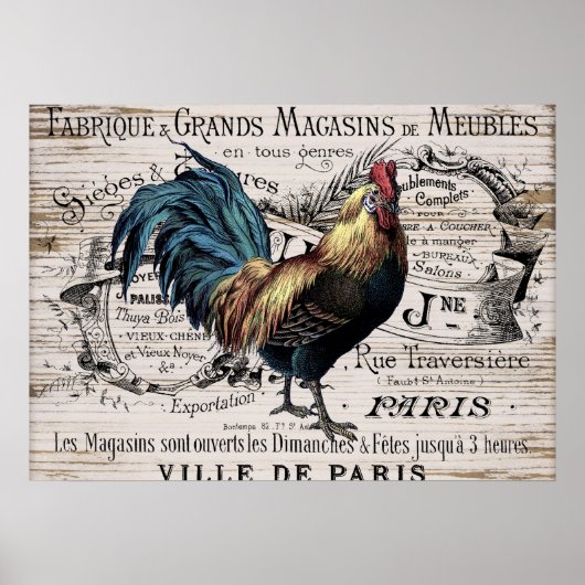 Affiche nostalgique du coq Vintage du pays (Devant)