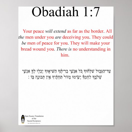Affiche Obadiah 1:7 de traduction de source ouvert (Devant)