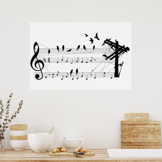 Affiche Oiseaux sur une note (Cuisine)