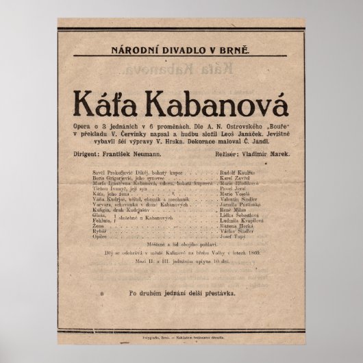 Affiche - Opéra de Leoš Janáček Káťa Kabanová (Devant)