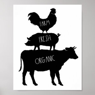 Affiche organique fraîche de vache à porc de coq