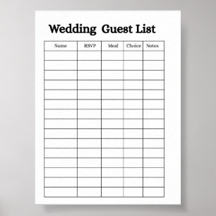 Affiche Organisateur de Liste d'Invités de Mariage