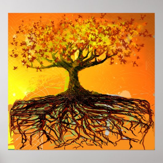 Affiche originale d'arbre aux racines grunge en dé (Devant)