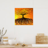 Affiche originale d'arbre aux racines grunge en dé (Cuisine)