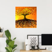 Affiche originale d'arbre aux racines grunge en dé (Bureau à domicile)