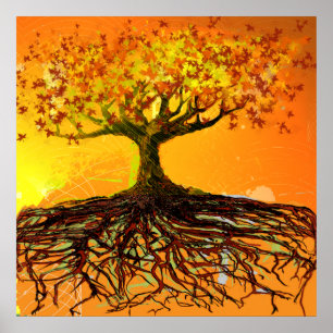 Affiche originale d'arbre aux racines grunge en dé