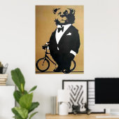 Affiche ours et bicyclette vintage (Bureau à domicile)