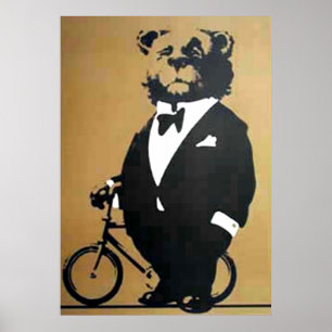Affiche ours et bicyclette vintage