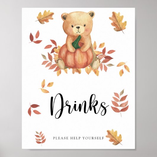 Affiche Ours et citrouille - Boissons à servir soi (Devant)