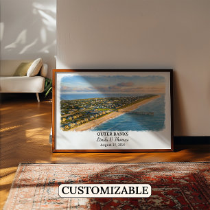 Affiche Outer Banks Caroline du Nord, Aquarelle