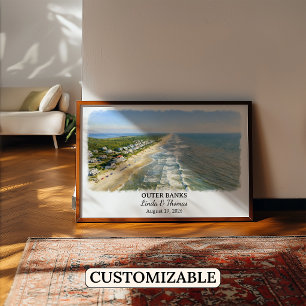 Affiche Outer Banks Caroline du Nord, Aquarelle