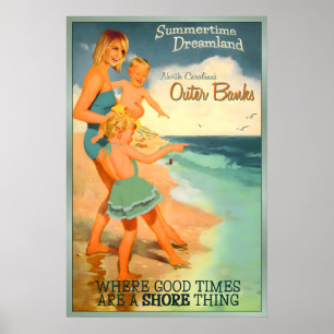 Affiche Outer Banks Caroline du Nord Nouvelle Rétr