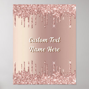 Affiche Pailletée Or Rose Texte Personnalisé Nom