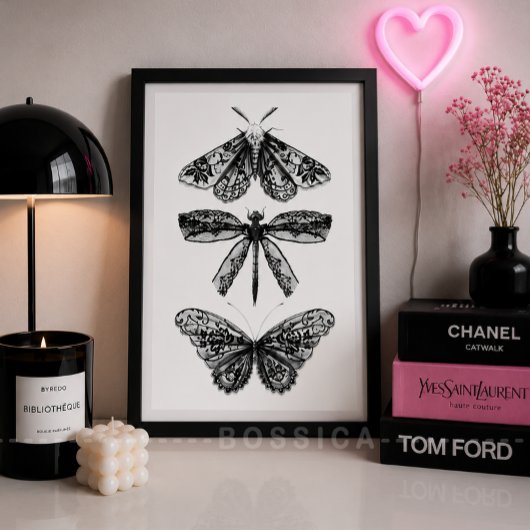 Affiche Papillon Dragonfly & Moth Noir & Blanc