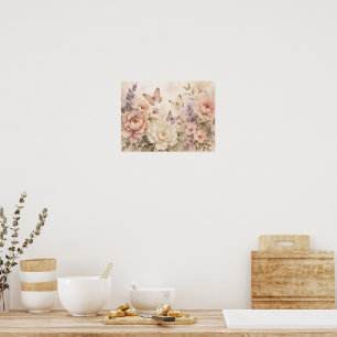Affiche papillon et fleurs à l'aquarelle