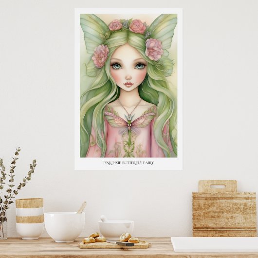 Affiche Papillon Fée Pixie Rose (Cuisine)
