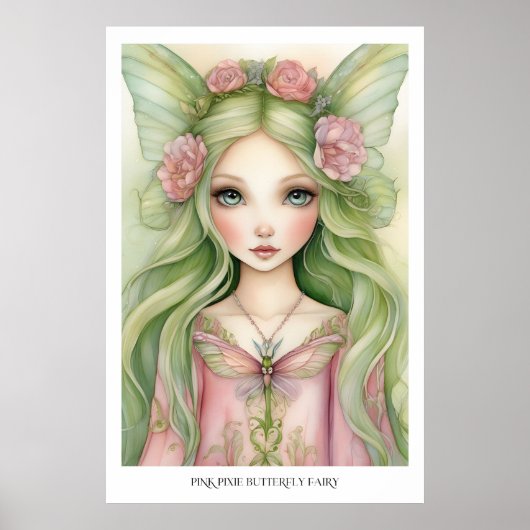 Affiche Papillon Fée Rose Pixie (Devant)