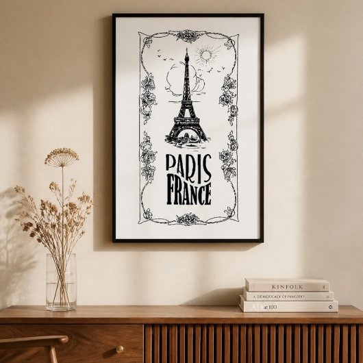 Affiche Paris France Noir sur Blanc
