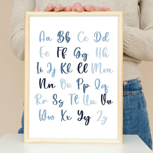 Affiche pédagogique Alphabet ABC en bleu pour la n