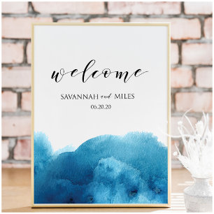 Affiche personnalisable de bienvenue lavis bleu aq