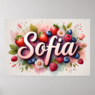 Affiche personnalisée avec nom et fleurs de baies