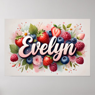 Affiche personnalisée avec nom fleuri aux fruits r