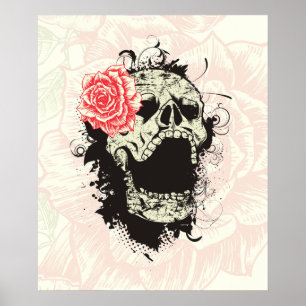 Affiche personnalisée crâne gothique cool et rose 