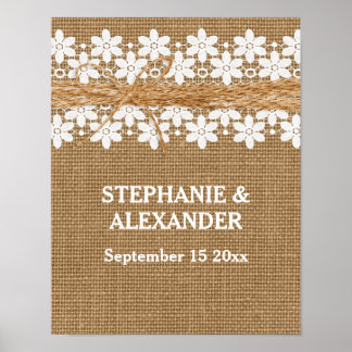 Affiche personnalisée de mariage en dentelle rusti