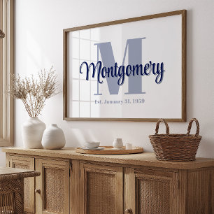 Affiche personnalisée de nom de famille bleu Idée 