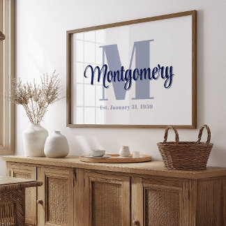 Affiche personnalisée de nom de famille bleu Idée 