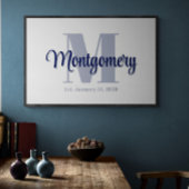 Affiche personnalisée de nom de famille bleu Idée