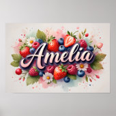Affiche personnalisée de nom floral aux fruits rou (Devant)