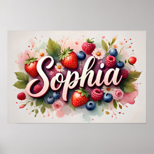 Affiche personnalisée de nom floral aux fruits rou
