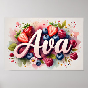 Affiche personnalisée de nom floral aux fruits rou