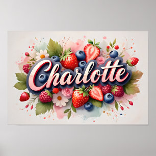 Affiche personnalisée de nom floral aux fruits rou