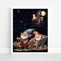 Affiche Petite Sorcière Mignonne et Gnome Joyeux