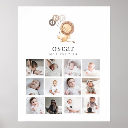 Affiche Photo Collage - Lion avec 3 Ballons Marron (Devant)