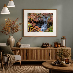 Affiche photo de feuilles d'automne et cascade