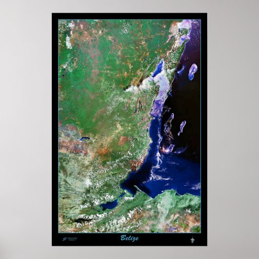Affiche photo satellite de Belize carte imprimée (Devant)