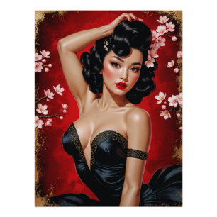 Affiche Pin-Up Asiatique Cerisier en fleur🌸 